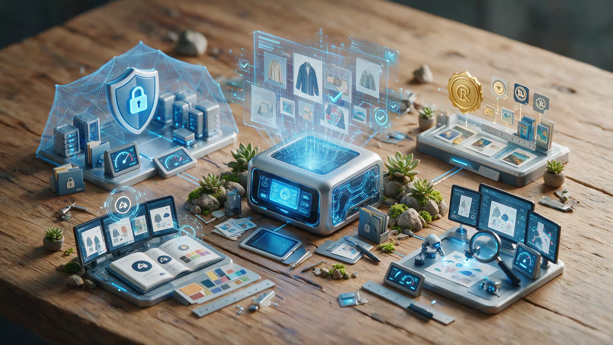 An AI design governance workflow with privacy, provenance, brand, and quality review gates