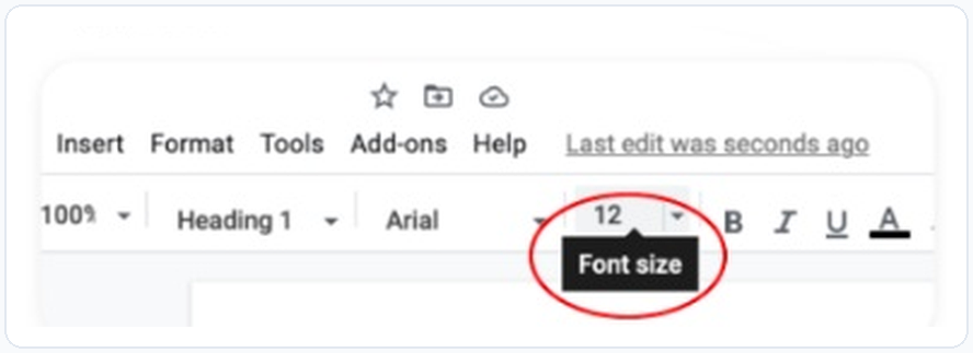 信息提示（在线文档工具栏悬停在字号“12”上即时显示“Font size”气泡提示）