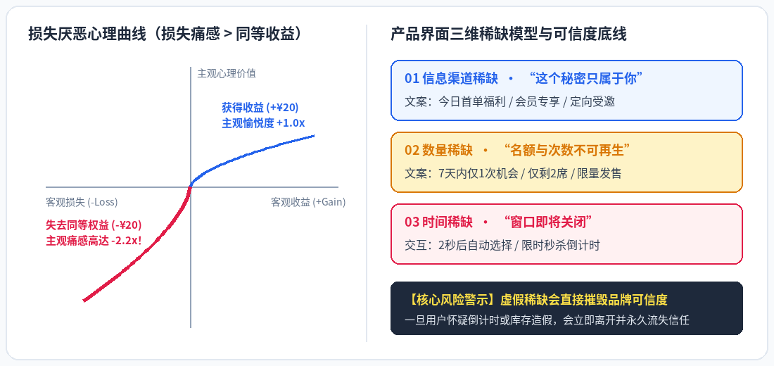 稀缺效应的损失厌恶心理曲线与三维稀缺模型（信息渠道、数量、时间）